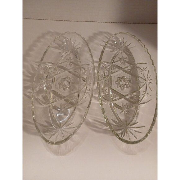 Vintage Anchor Hocking Prescut Clear Pickle Dish Olives Appetizers Lot of 2 - Picture 1 of 9